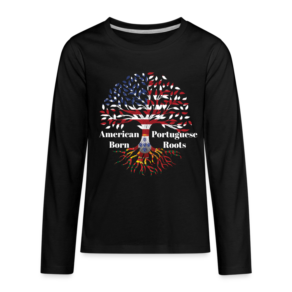 American Born-Portuguese Roots Youth Long Sleeve T-Shirt - black