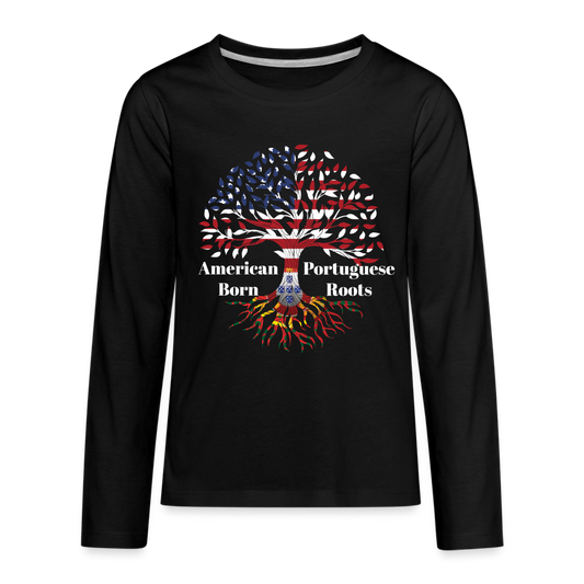American Born-Portuguese Roots Youth Long Sleeve T-Shirt - black