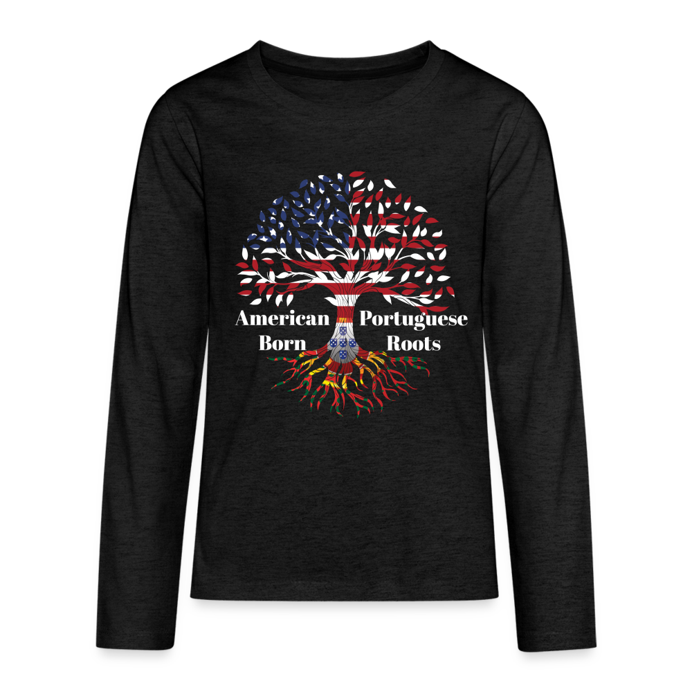 American Born-Portuguese Roots Youth Long Sleeve T-Shirt - charcoal grey