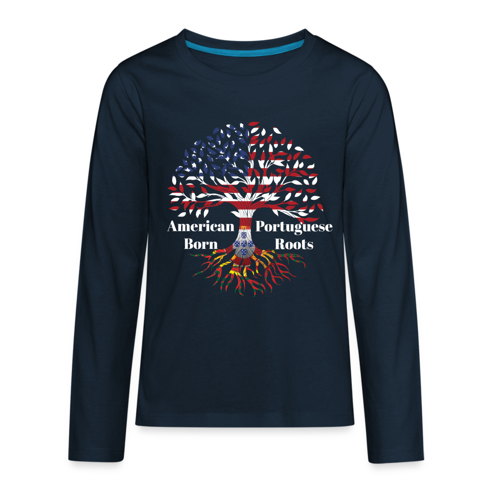 American Born-Portuguese Roots Youth Long Sleeve T-Shirt - deep navy