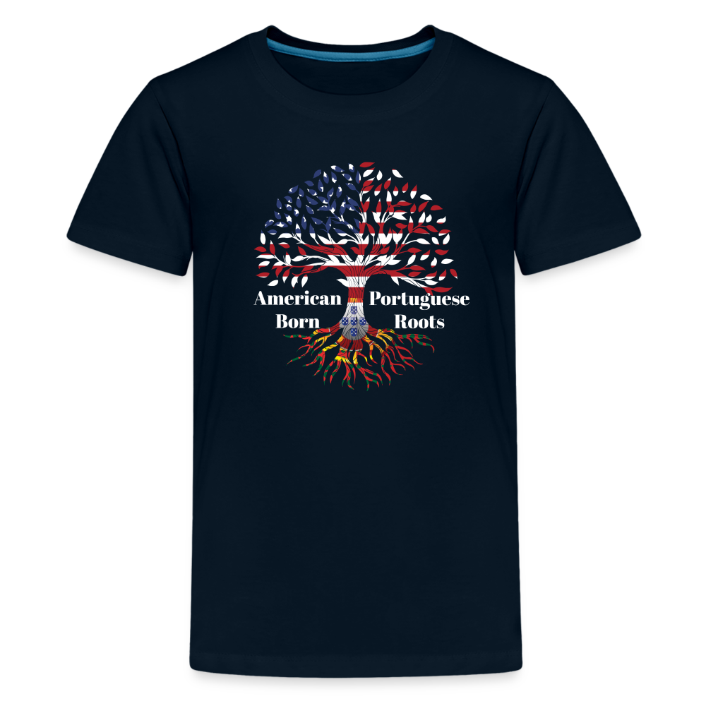 American Born-Portuguese Roots Youth Tee - deep navy